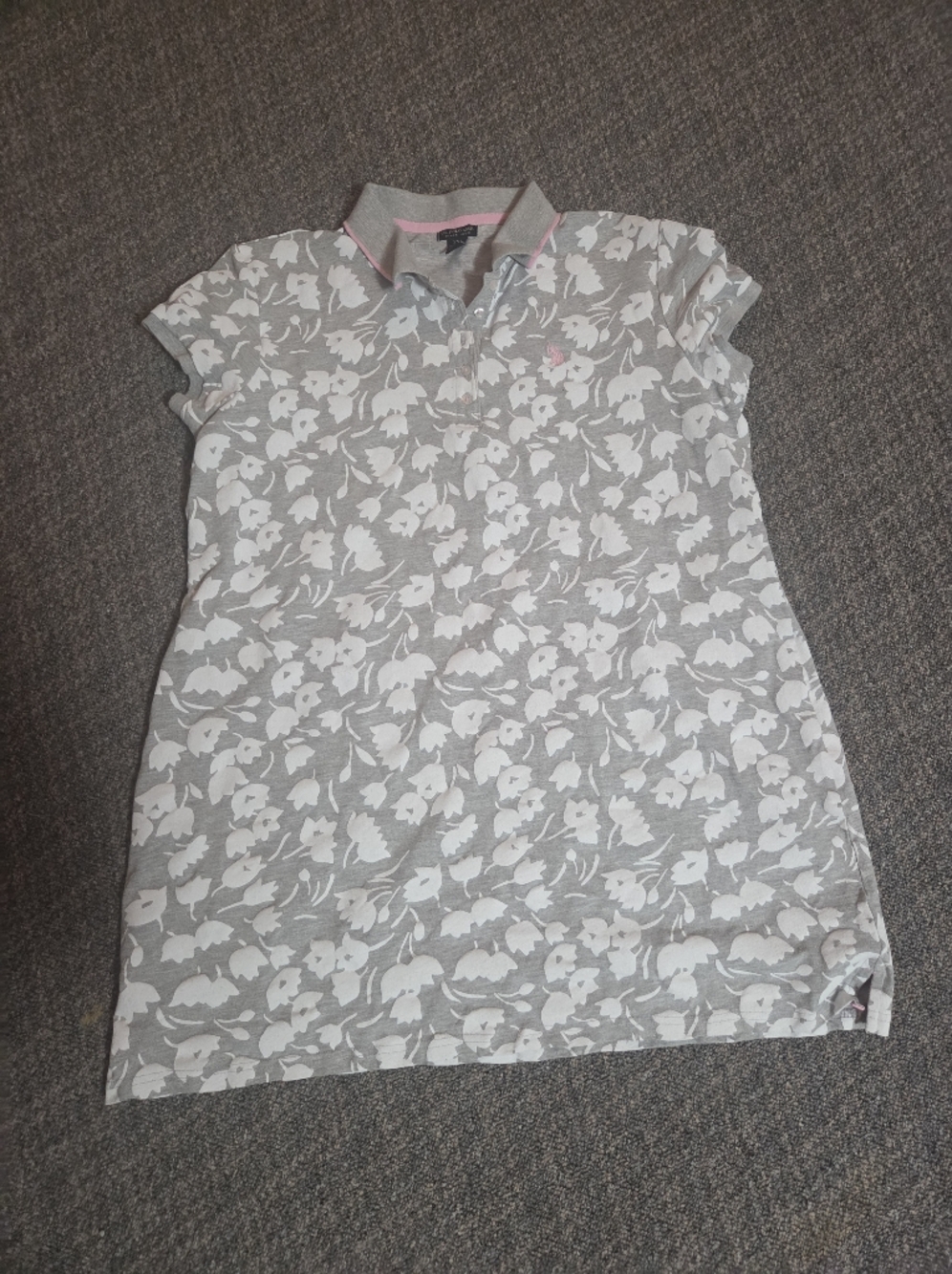 U.S. Polo Assn. Gray Polo Top with Pink Trim